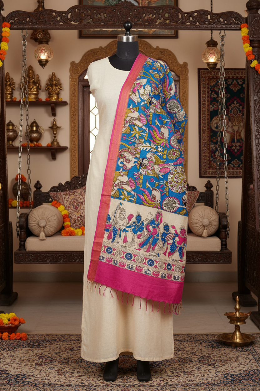 DivyaNritya Handcrafted Zari Kalamkari Dupatta
