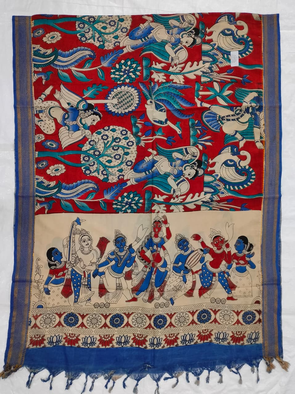 VarnVeni Divine Red Krishna Kalamkari Dupatta